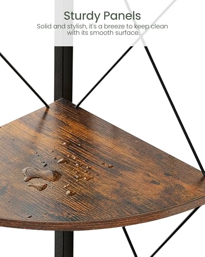 59.4" Corner Shelf, 5-Tier Industrial Corner Bookshelf, Corner Storage Stand, Plant Stand Display Shelf, Bookcase for Bedroom, Living Room, Home Office, Rustic Brown and Black TCJ10BF - view 6