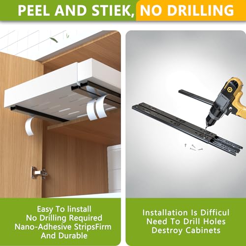 2 Pack Pull Out Cabinet Organizer 21" Deep Expandable Slide Out Drawer Organizers,No Drill Pull Out Drawers Adhesive with Nano Compatible Framed Cabinets Shelves For Kitchen Pantry Adjustable Width - view 4