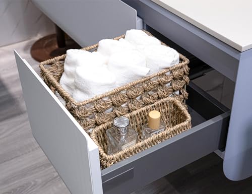 Wicker Storage Baskets, Seagrass Baskets for Counter Organizing, Handwoven Rectangular Baskets for Shelves, 11 x 7.5 x 6 Inch, 3-Pack, Natural Seagrass Color - view 3
