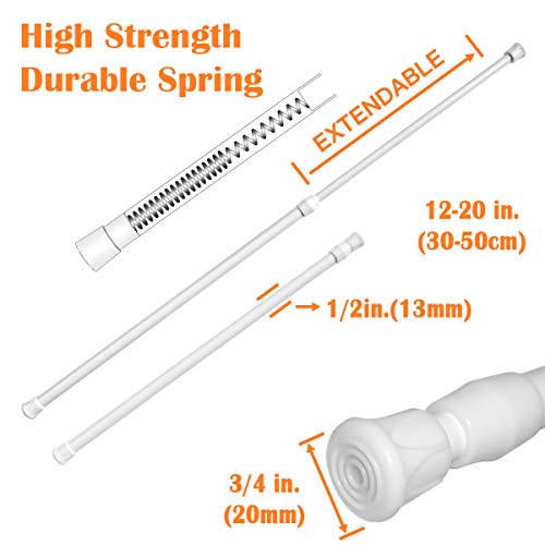 Tension Curtain Rod No Drill 12-20", Small Spring Rod, 2Pcs, White - view 3