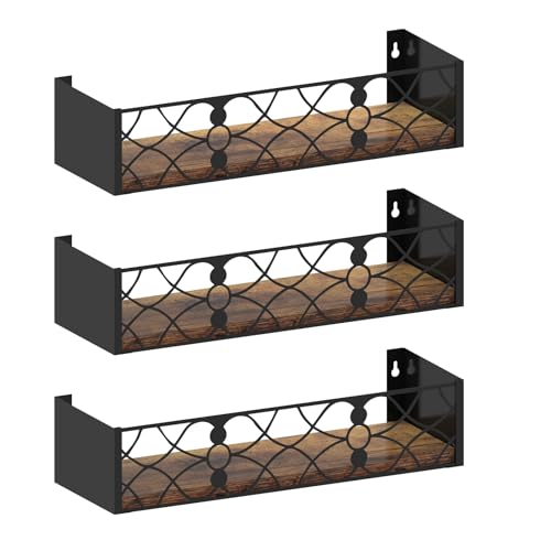 Wall Shelf with Removable Railing, 3 Same Sizes Floating Shelves