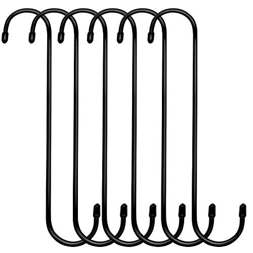 6 Pack 10 inch Extra Large S Hooks Black Heavy Duty Long S Hooks for Hanging Plant Extension Hooks for Kitchenware,Utensils,Pergola,Closet,Flower Basket,Garden,Patio,Indoor Outdoor Uses
