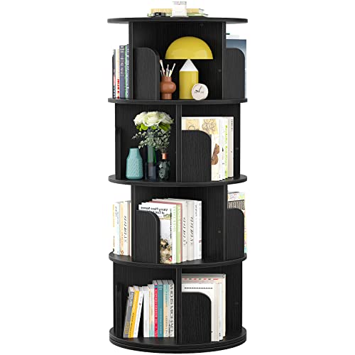 Rotating Bookshelf, 4 Tier Wood Revolving Bookcase Tower, Black