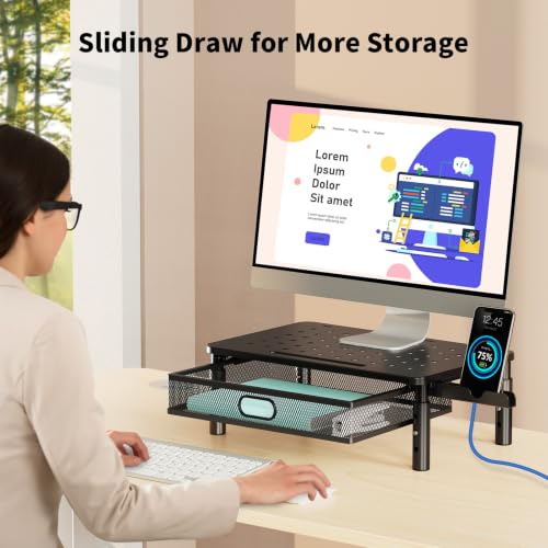 Monitor Stand Riser with Metal Mesh Drawer, Height Adjustable - view 5