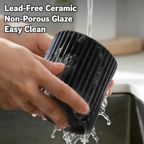 Ceramic Sponge Holder for Kitchen Sink, Quick Dry Sink Caddy Organizer with Non-Slip Base, Farmhouse Sponge and Brush Holder for Countertop, Bathroom or Kitchen, Black - view 5