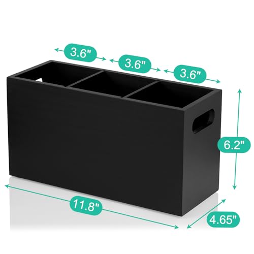 Black Kitchen Utensil Holder for Countertop - Wooden Large Utensil Caddy Organizer for Counter - 3 Compartment Cooking Utensil Crock for Silverware Spoon Spatula - view 7