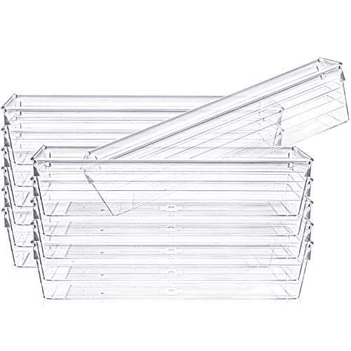 12 Pack Clear Drawer Organizers, 9 x 3 x 2 Inch Drawer Divider Storage Bins, Desk Storage Box Set for Kitchen Bedroom Bathroom Office Craft Supplies