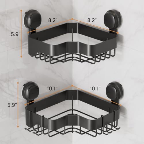 Corner Shower Caddy Suction Cup, Black Shower Organizer With Hooks - view 3
