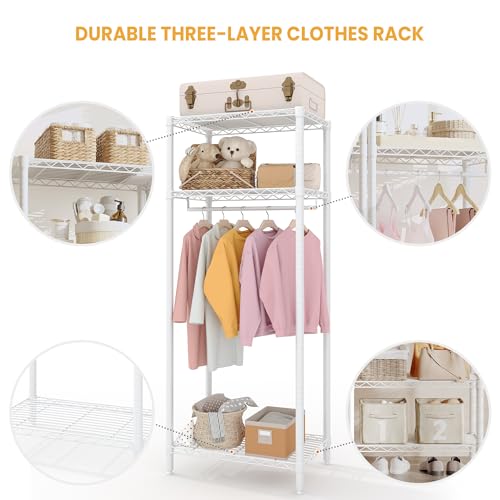 Heavy Duty Freestanding Clothes Rack, White, Mini 3 Layers - view 4