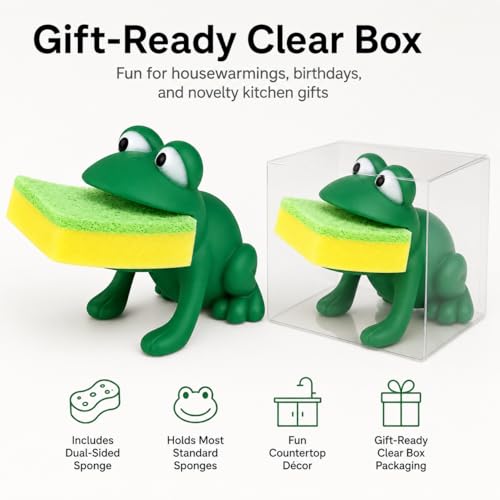 Frog Sponge Holder for Kitchen Sink with Dual-Sided Sponge, Cute Caddy - view 2