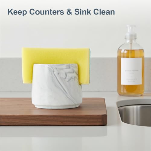 Ceramic Sponge Holder for Kitchen Sink, Dish Sponge Holder with Drain, Kitchen Sink Organizer for Sponge and Soap, Cute Ceramic Sink Holder, In Sink Sponge Storage for Kitchen Counter, Marble - view 2