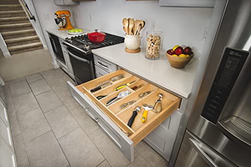 Custom Trim-to-Fit Silverware Drawer Organizer For Kitchen Utensils, Cutlery Cabinet Storage Divider Insert, 18.5" x 22", Maple Wood, 4WUT-1 - view 5