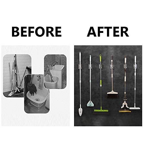 Stainless Steel Mop Broom Holder Organizer, Self Adhesive Wall Mounted Mop Organizer Storage Rack Clip for Kitchen Bathroom and Garage (Model 2 (2 Pakck)) - view 3
