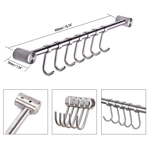 15.6“ Kitchen Utensil Rack, Wall Mount Pot Pan Holder with 7 Hooks - view 3