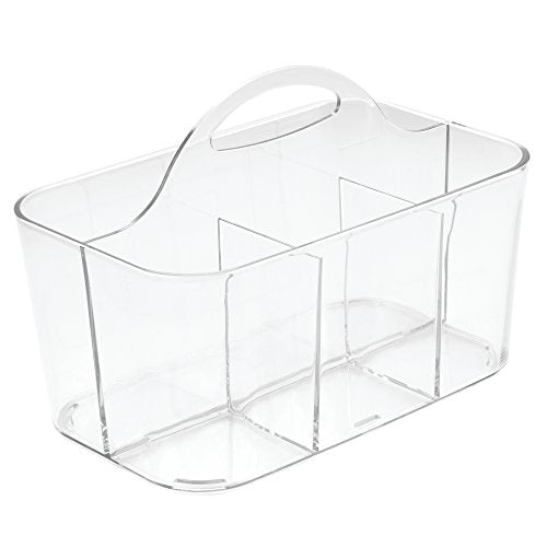 Small Plastic Shower/Bath Storage Organizer Caddy Tote with Handle for Dorm, Shelf, Cabinet - Hold Soap, Shampoo, Conditioner, Combs, Brushes, Lumiere Collection, Clear - view 4