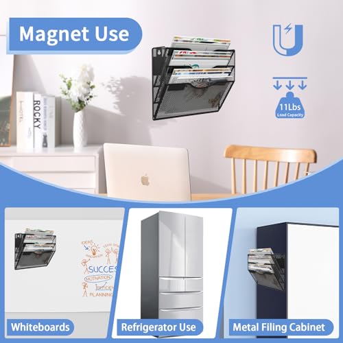 3-Tier Magnetic File Holder, No Drilling Installation File Cabinet Organizer, Black Magnetic File Organizer, Magazine Rack, Magnetic Paper Holder for Refrigerator, File Cabinets, Whiteboard - view 6
