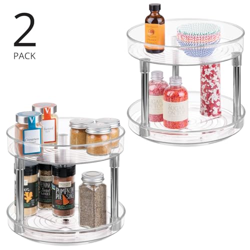 2-Tier Lazy Susan Turntable for Kitchen Cabinets, Shelf, Table, Countertop, 9" Multi Level Rotating Organizer Carousel, Storage Turntable Organizer, Ligne Collection, 2 Pack, Clear/Chrome - view 2