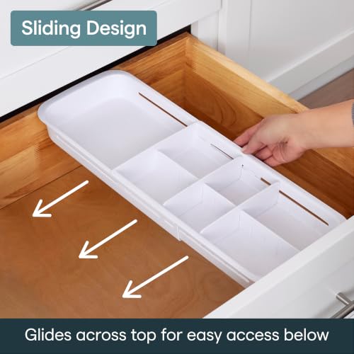 DrawerFit Sliding Drawer Tray with Adjustable Dividers, Expandable Kitchen Storage Organizer, Speckled White - view 5