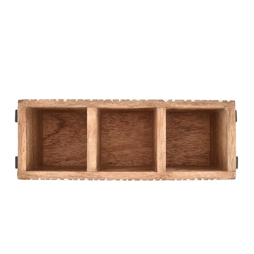 Mango Wood 3 Compartment Multi Purpose Utensil Cutlery Racks for Cutlery, Napkins, Cups Caddy Organizer (11" x 4" x 4.5") - view 4