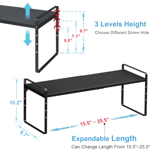 15.5 to 25.5 Inch Expandable Kitchen Cabinet Organizer Shelf, 2 Pack 30 LBS Heavy Duty Adjustable Kitchen Counter Storage Shelves Organizers,Stackable Small Storage Shelf Rack For Cabinet Cupboard - view 2