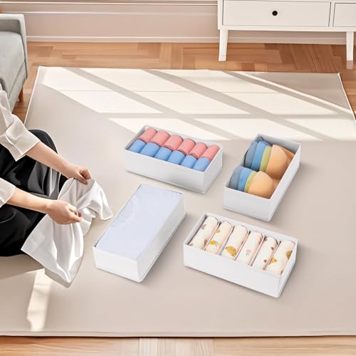 Drawer Organiser System, Drawer Organiser, Foldable Storage Box, Fabric, Drawer Inserts for Wardrobes, Wardrobe Organiser for Trousers, Clothes, Set of 4, White - view 7