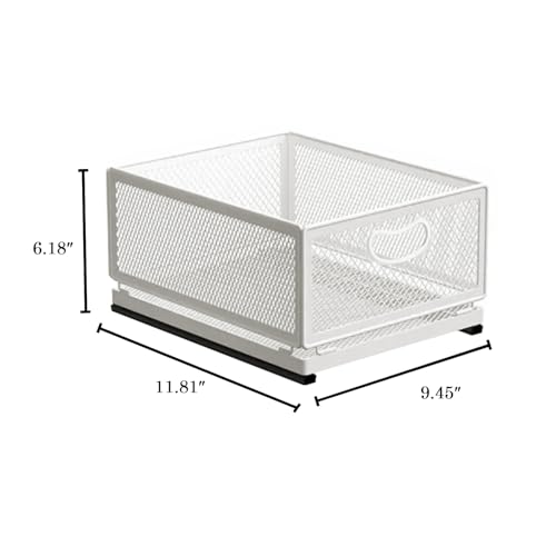 Sliding Cabinet Basket Organizer Drawer Self Adhesive Slide out Pantry Shelves Heavy Duty Carbon Steel Slide Cabinet Storage Basket with Handle for Bathroom Kitchen Home - view 2