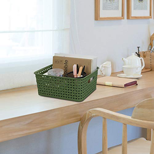 Plastic Weave Storage Baskets for Kitchen Bathroom, Green, 6 Packs - view 7