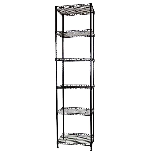 6-Tier Wire Shelving Adjustable Shelves Unit Metal Storage Rack for Laundry Bathroom Kitchen Pantry Closet Organization (Black, 16.6" L x 11.4" W x 64.6" H)