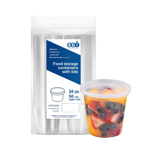 24 OZ Plastic Deli Containers With Lids, 50 Pack