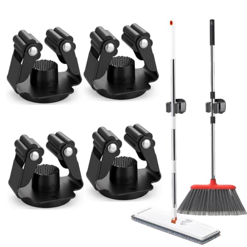4 Pack Strong Magnetic Broom Holder, Black