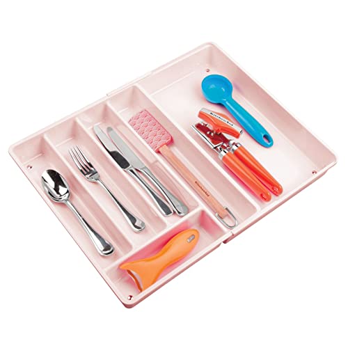 Adjustable, Expandable Plastic Kitchen Cabinet Drawer Storage Organizer Tray - for Storing Organizing Cutlery, Spoons, Cooking Utensils, Gadgets - Light Pink/Blush - view 7