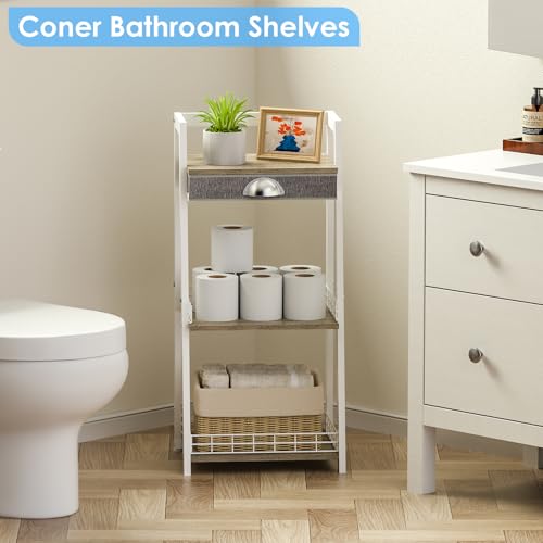 3-Tier Small Bathroom Shelves with Drawer, Floor Storage Shelf, Small Bathroom Stand Rack, Freestanding Ladder Shelf for Living Room Bedroom, White - view 4