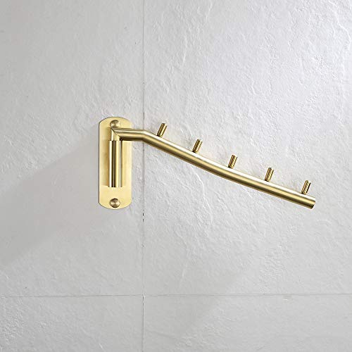 Folding Clothes Hanger Rack, Stainless Steel Swing Arm Hook Holder, Clothing Hanging System Drying Closet Storage Organizer Brushed Gold Wall Mount, SHR100-BG - view 6