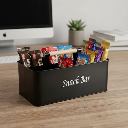 Snack Box Container for Countertop, Pantry Storage Bin with Handles, Snack Bar Organizer for Candy, 4-Compartment Food Container, Plastic Storage Bins for Kitchen, Office - view 5