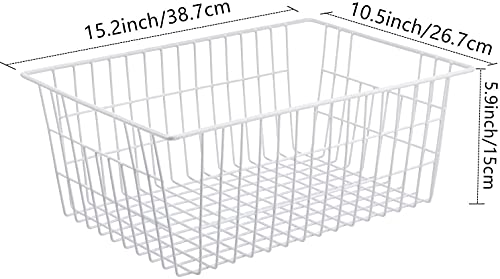Wire Storage Baskets, Large Farmhouse Metal Freezer Basket Storage Organizer Bins with Handles for Kitchen Cabinets, Pantry, Closets, Bedrooms, Bathrooms, Set of 6, White - view 6