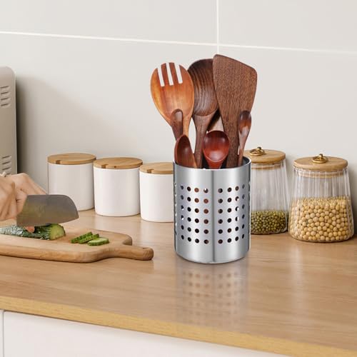 Metal Utensil Holder Set, Small SUS401 Steel Utensil Holder Flatware Silverware Spatulas Utensils Drying Rack for Kitchen Countertop, Kitchen Home Office Organizers,Silver (3 Pack) - view 5