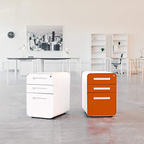 Stockpile 3 Drawer File Cabinet with Lock - Under Office Desk Metal Filing Cabinet, Legal/Letter File Folders, Wheels and Stationary Feet, Pre-Assembled, Blue Faceplate - view 2