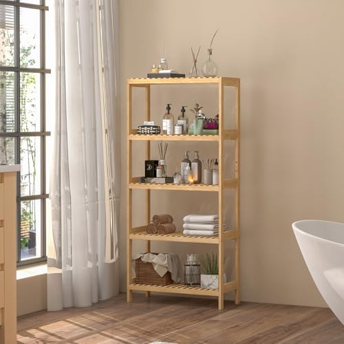 Bamboo Rack, Adjustable Bamboo Shelf, Bathroom Living Room, 5-Tier - view 6