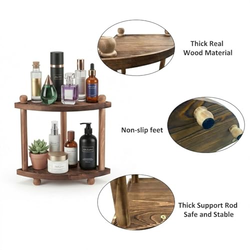 Corner Bathroom Counter Organizer, 2-Tier Bathroom Organizers and Storage, Wooden Vanity Perfume Organizer Makeup Countertop Shelf for Kitchen Dresser - view 4