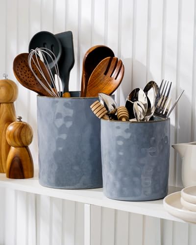 Ceramic Utensil Holder, 7.2"+5.8", Set of 2, Blue - view 2