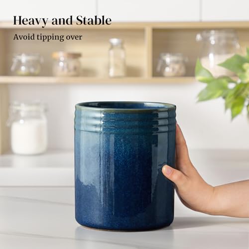 7.2" Kitchen Utensil Holder, Extra Large Farmhouse Utensil Holders for Countertop, Ceramic Utensil Crock, Anti Slip Cork Bottom - view 6
