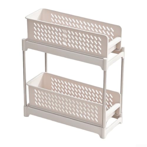 Bathroom Under-Sink Organizer, 2-Tier Pull-Out Rack, 47x16x17 cm, White
