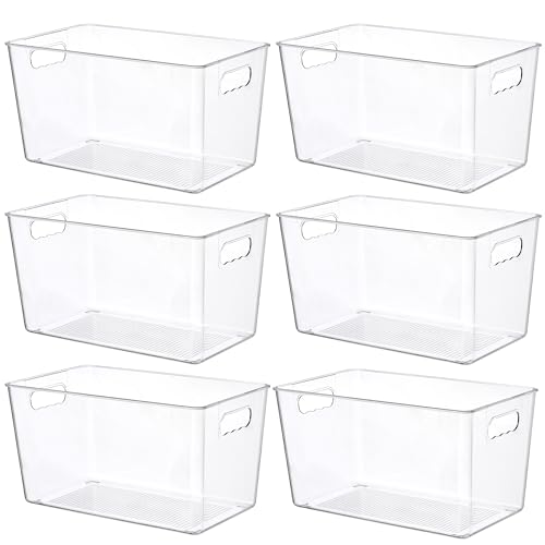 6 Pack Clear Storage Bins, Pantry Storage Bins with Handle, XL