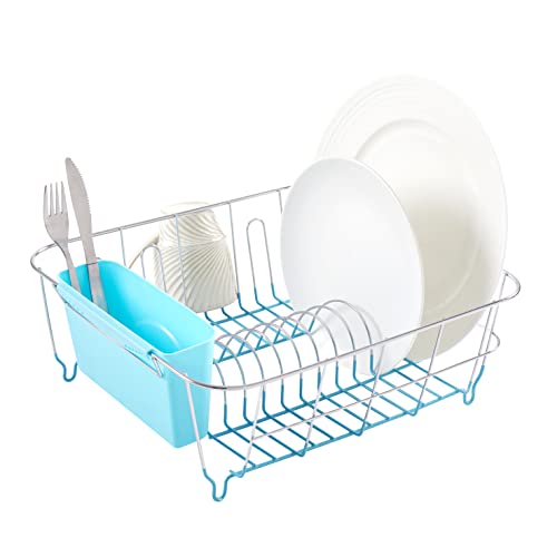 Dish Drying Rack &Cutlery Holder 2 Pc Set-Compact Sink-Fitting Dish Drainer w/ Rubberized Undercoating,Kitchen Organizer-Plates,Cups,Bowls&Utensils in Sink,Turquoise,14.5"x13"x5.25" (Pack of 12)