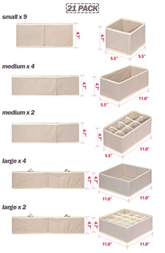 21 Pack Foldable Drawer Organizer Dividers Cloth Storage Box Closet Dresser Organizer Cube Fabric Containers Basket Bins for Underwear Bras Socks Panties Lingeries Nursery Baby Clothes Beige - view 2