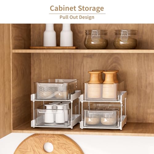 YuzhuSuye Multi-Purpose Pull Out Cabinets Organizer Shelf 2-Tier Under Sink Organizer with Dividers for Bathroom Kitchen Closet and Office (clear) - view 4