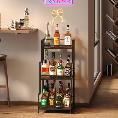 Trapezoid Liquor Stand, 3 Tier Liquor Cabinet, Wine Bottle Display Shelf for Home Bar, Mini Corner Liquor Bottle Display Stand for Whiskey, Wine, Stepped Wine Rack Freestanding Floor - view 5