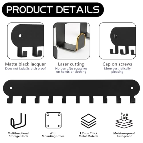 2 Pack Key Holder for Wall, Key Hooks with 10 Hooks, Black - view 3