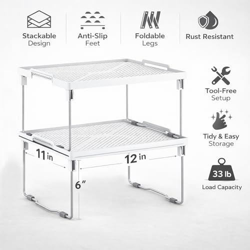 Kitchen Shelves Cabinet Organizer, Stackable Freezer Rack, Cupboard Box Organizer, Shelf Riser, Usable Storage Rack for Spice, Fridge Shelf Riser, (12x11 inch), Pack of 2 - view 4