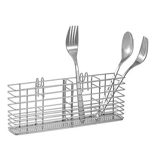 Utensil Silverware Holder Organizer Hanging Cutlery Organizer Spoon Drying Rack Basket Holder, 4 Divided Compartments Silverware Organizer, Stainless Steel